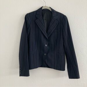 Theory Wool Pinstripe Blazer Black Workwear Preppy Minimalist Office Size 10